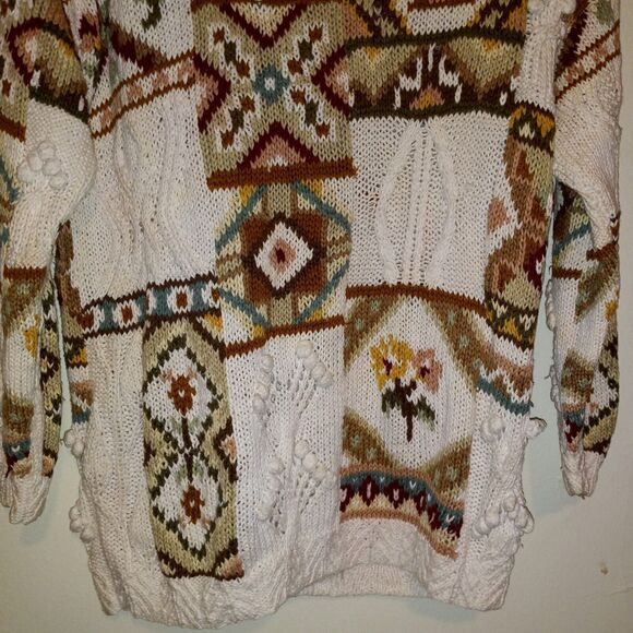 VTG Tiara Chunky Knit Sweater-Large-Geometric-3D Embellishments-Shoulder Pads - Picture 3 of 9